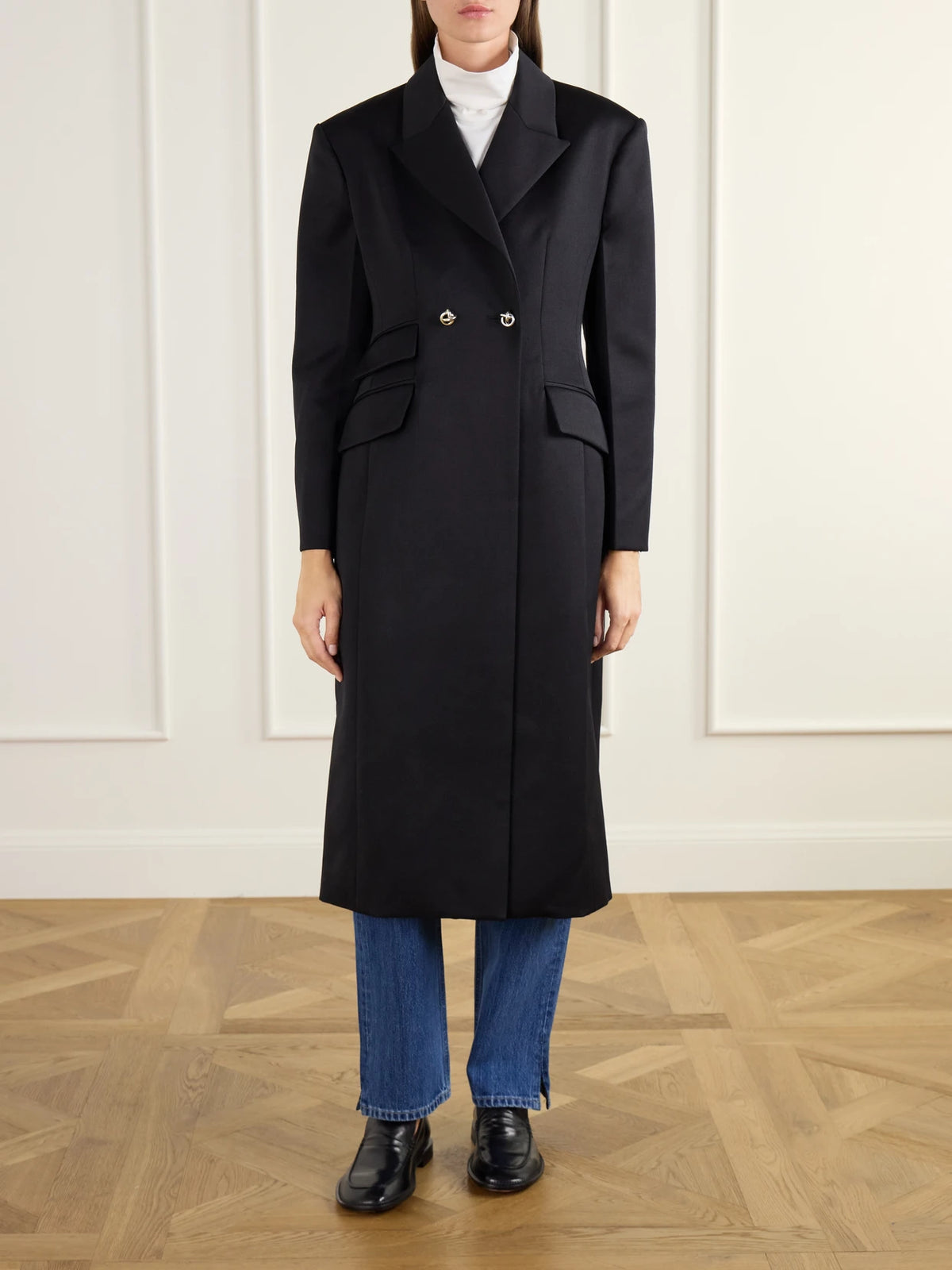RÙADH The Ophelia Double-breasted Satin-trimmed Wool-twill Coat