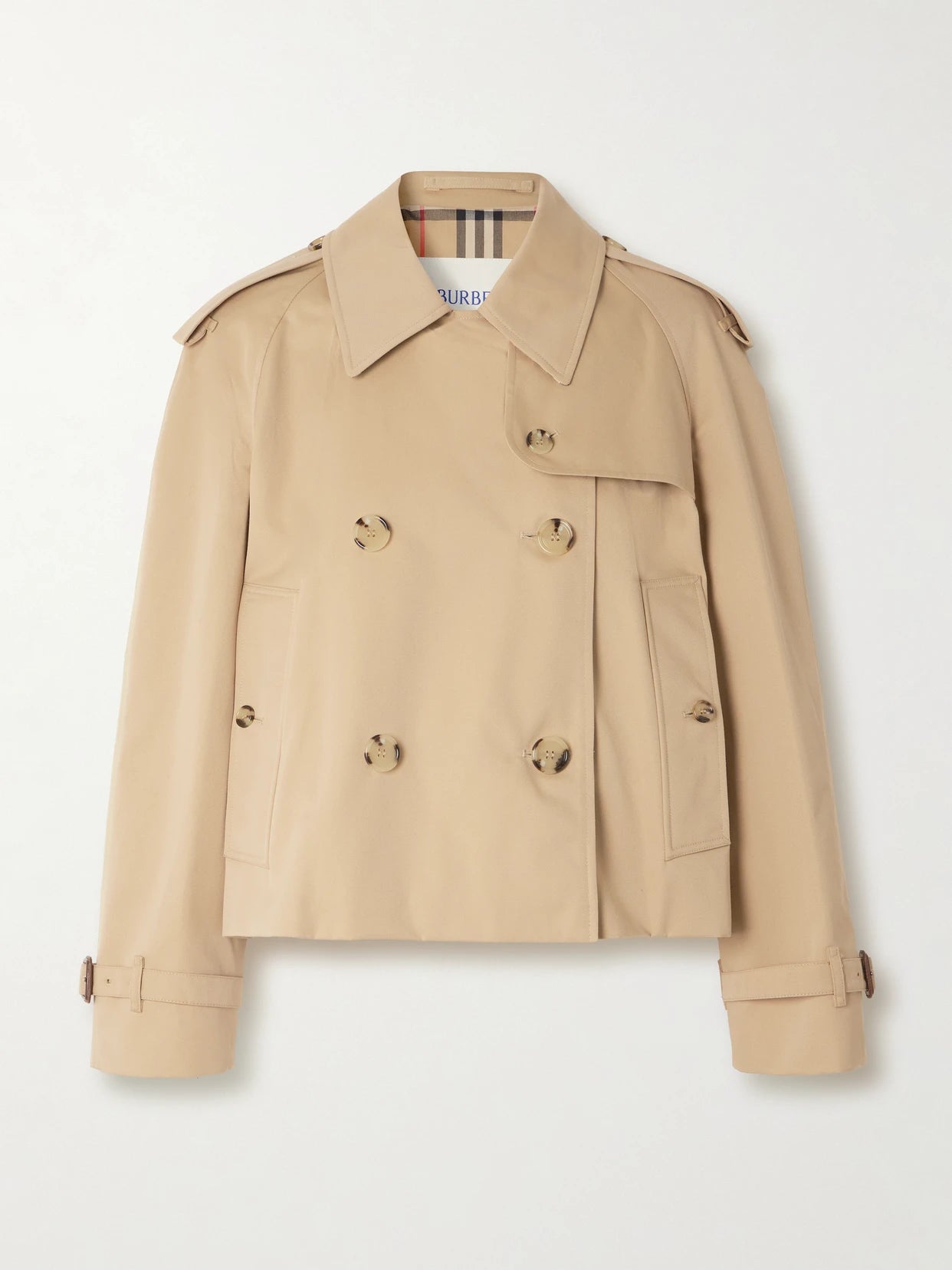 Image of Coats & Jackets. Product name - Double-breasted Cotton-gabardine Trench Coat in Beige colour by brand - Burberry