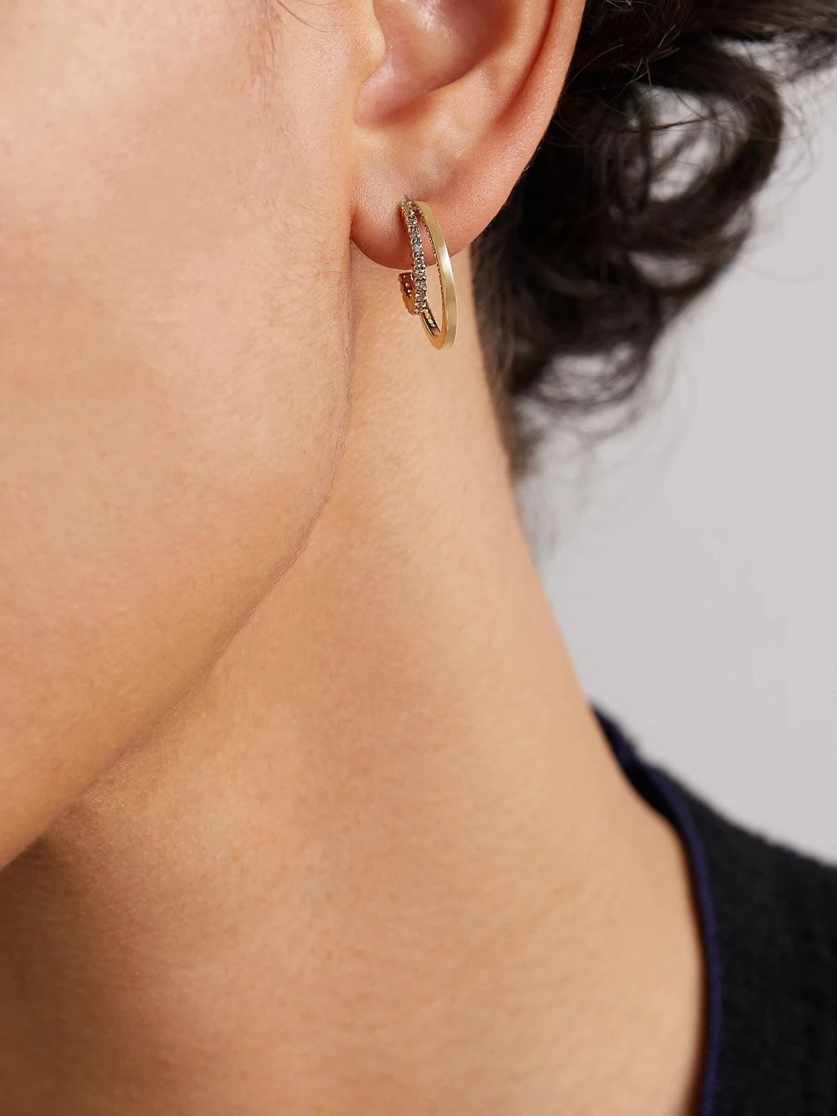 Image of Earrings. Product name - Double Hoops 18-karat Gold Diamond Hoop Earrings in Multi colour by brand - Jennifer Meyer