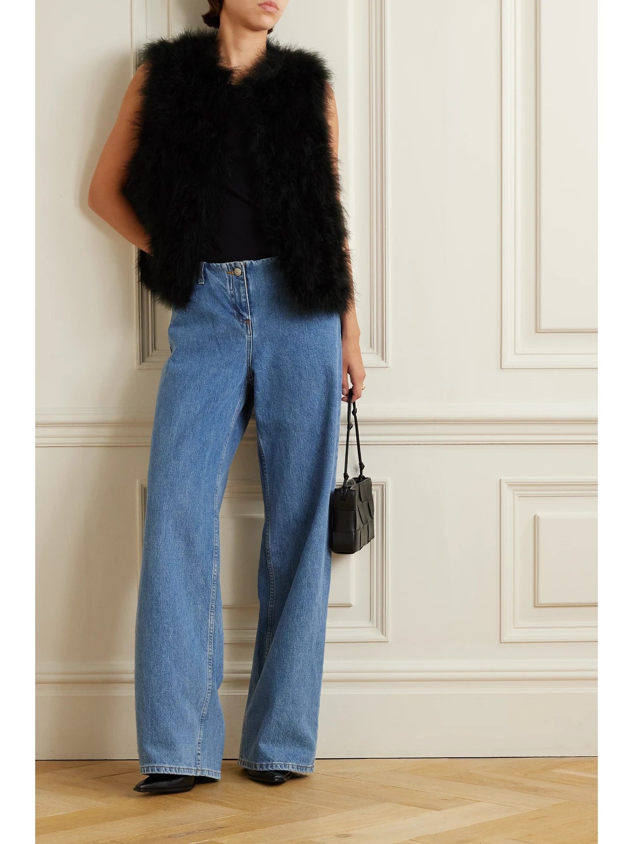Image of Coats & Jackets. Product name - Feather-embellished Silk-satin Vest in Black colour by brand - Yves Salomon
