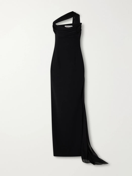 Ilkyaz Ozel Julietta Scarf-detailed Strapless Chiffon-trimmed Crepe Gown