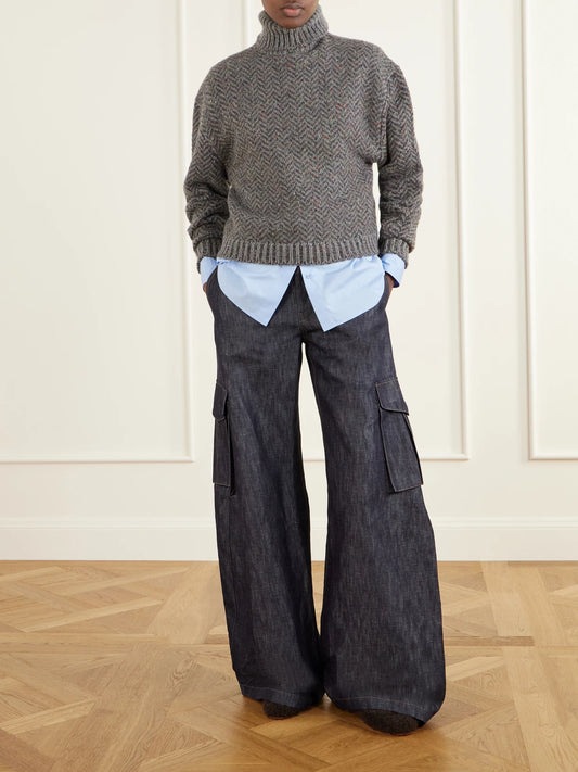 Image of a model wearing Tops. Product name - Judie Cotton-poplin Shirt in Blue colour by brand - Gabriela Hearst