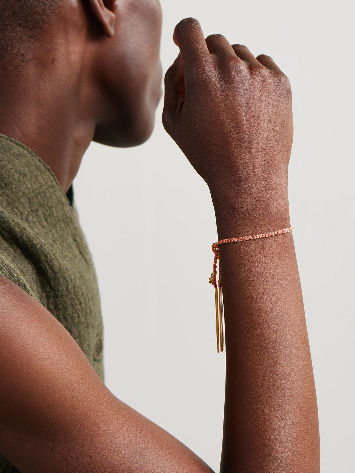 Image of Bracelets. Product name - Lucky Friendship + Flower 18-karat Gold And Silk Bracelet in Multi colour by brand - Carolina Bucci