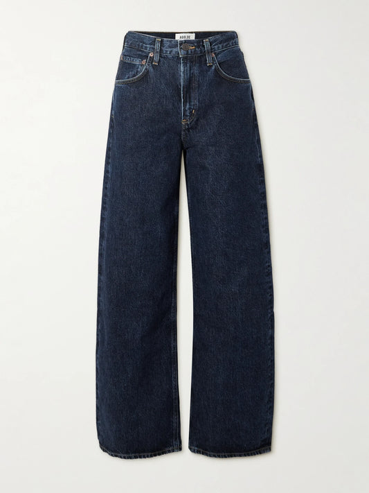 Image of Jeans. Product name - Low Curve High-rise Wide-leg Jeans in Dark denim colour by brand - AGOLDE
