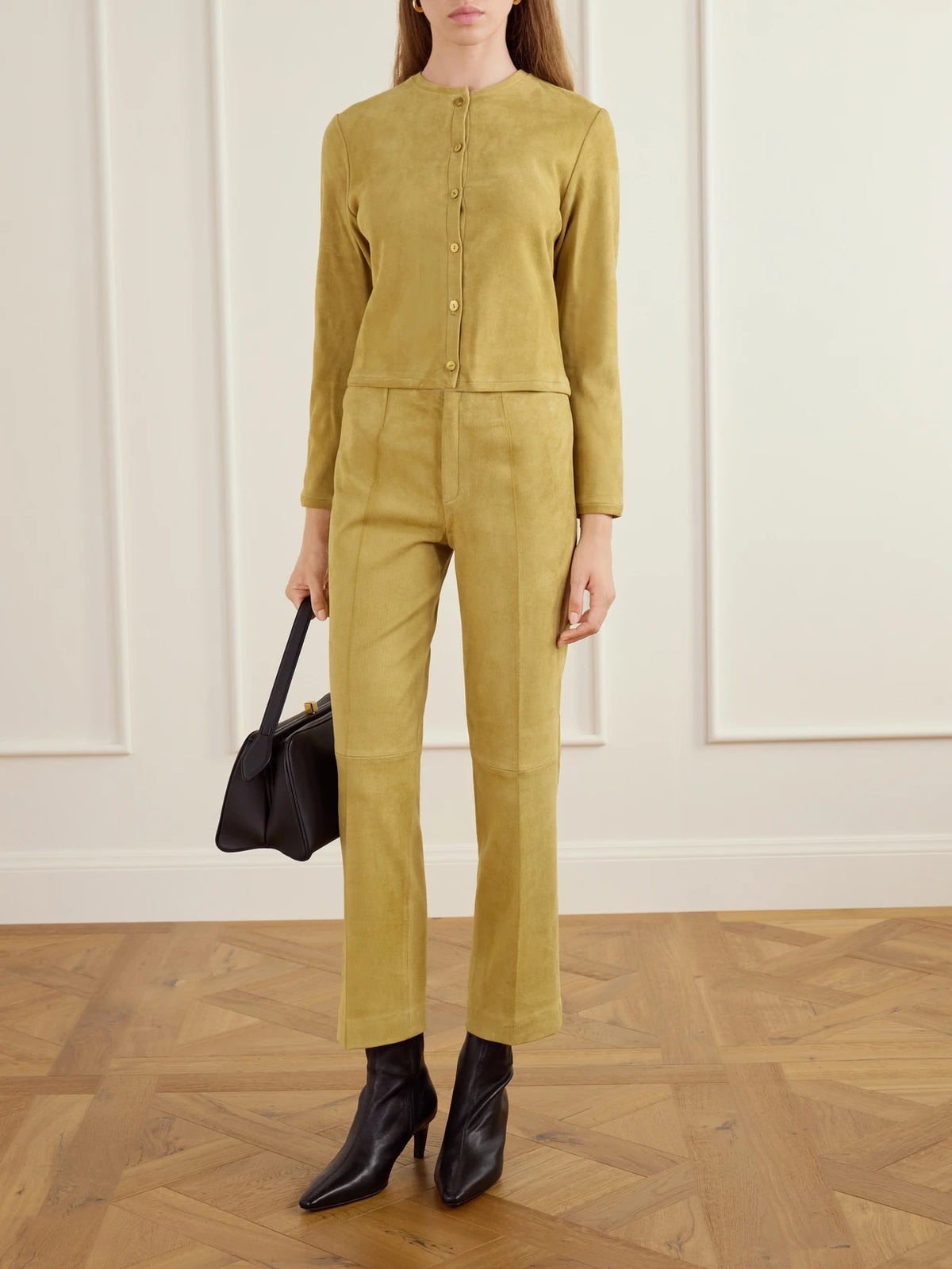 Image of Outfit Sets. Product name - Georgette Straight-leg Suede Pants in Sand colour by brand - STOULS