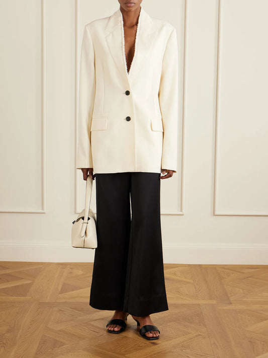 Image of Coats & Jackets. Product name - Wool Blazer in Ecru colour by brand - TOTEME