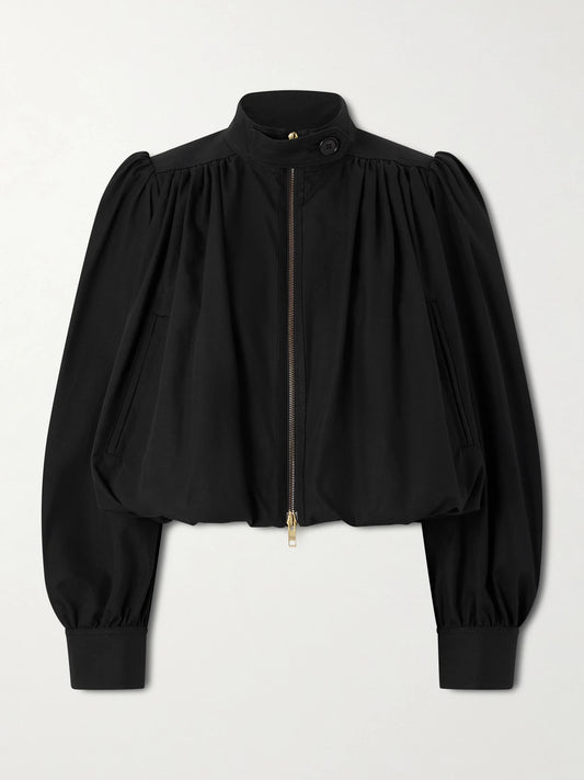 Image of Coats & Jackets. Product name - Cropped Gathered Cotton-canvas Jacket in Black colour by brand - Chloé