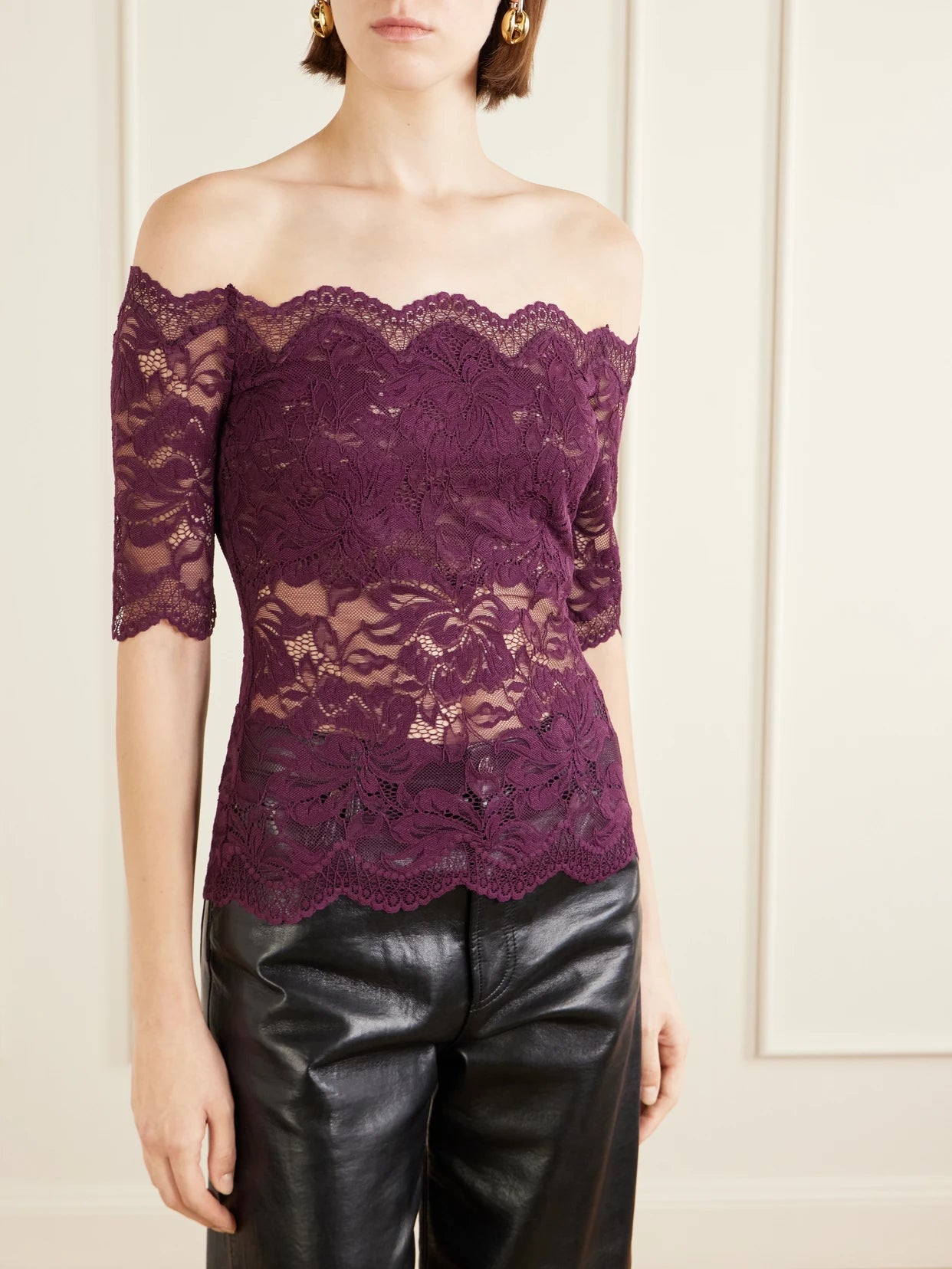 Off-the-shoulder Lace Blouse