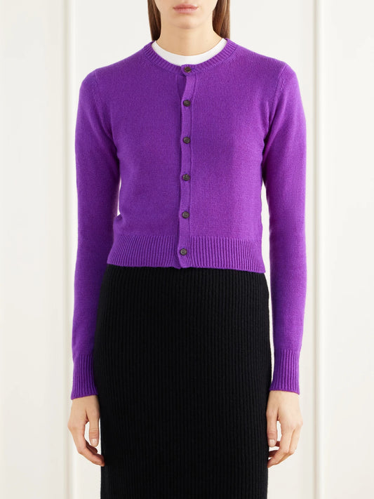 Auralee Cropped Rib-trimmed Cashmere Cardigan