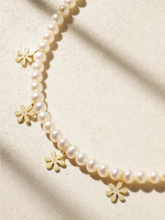 Daisy 14-karat Gold, Pearl And Diamond Necklace