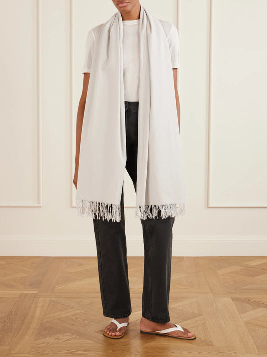 Image of Scarves & Shawls. Product name - Parla Fringed Cotton Scarf in Light gray colour by brand - The Row