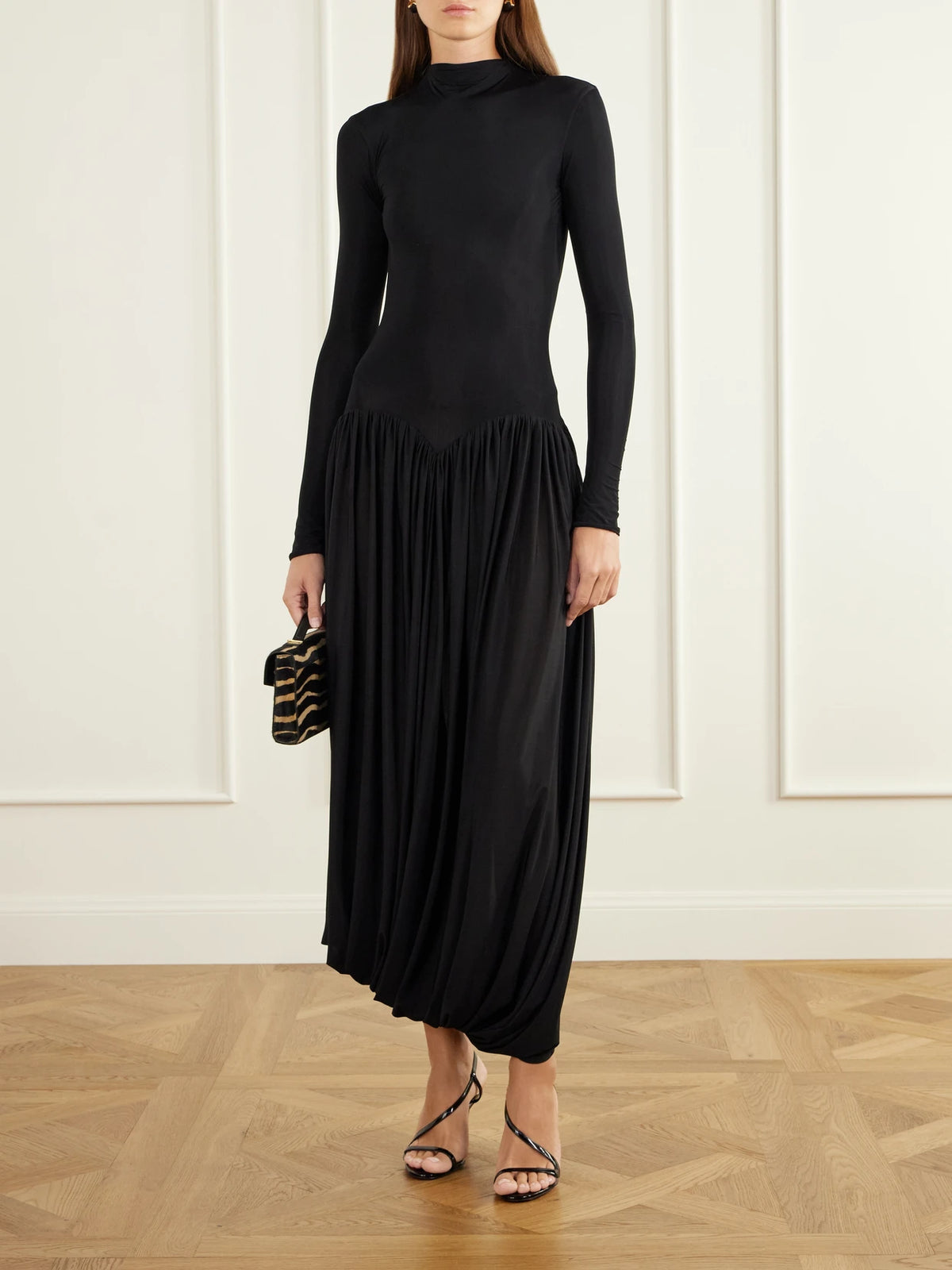Image of Dresses. Product name - Onix Open-back Gathered Jersey Midi Dress in Black colour by brand - Maygel Coronel