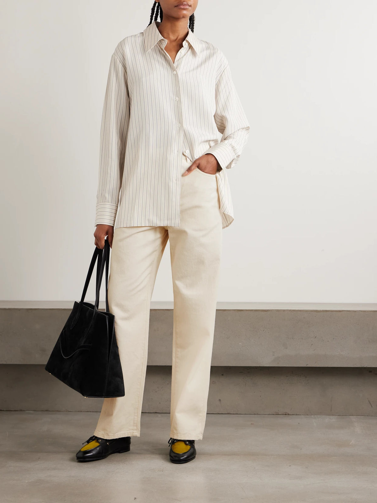 Image of Jeans. Product name - High-rise Wide-leg Jeans in Ecru colour by brand - RÓHE