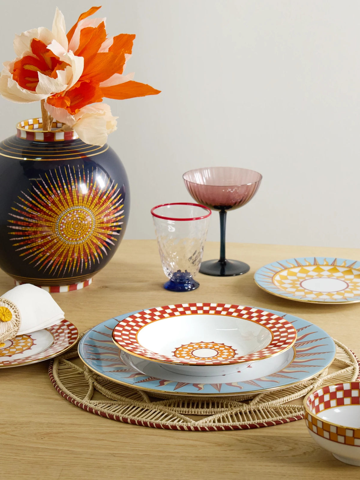 Image of Tableware. Product name - Gold-plated Porcelain Soup Bowl And Dinner Plate Set in Orange colour by brand - La DoubleJ