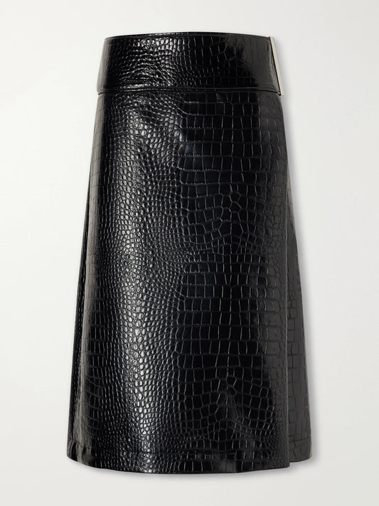 Sportmax Croc-effect Glossed Midi Skirt