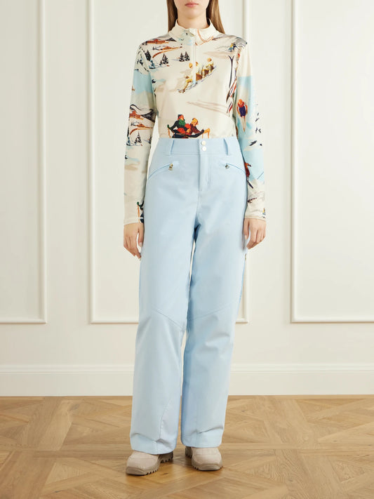Image of a model wearing Pants. Product name - Lenie-t Shell Straight-leg Ski Pants in Blue colour by brand - BOGNER