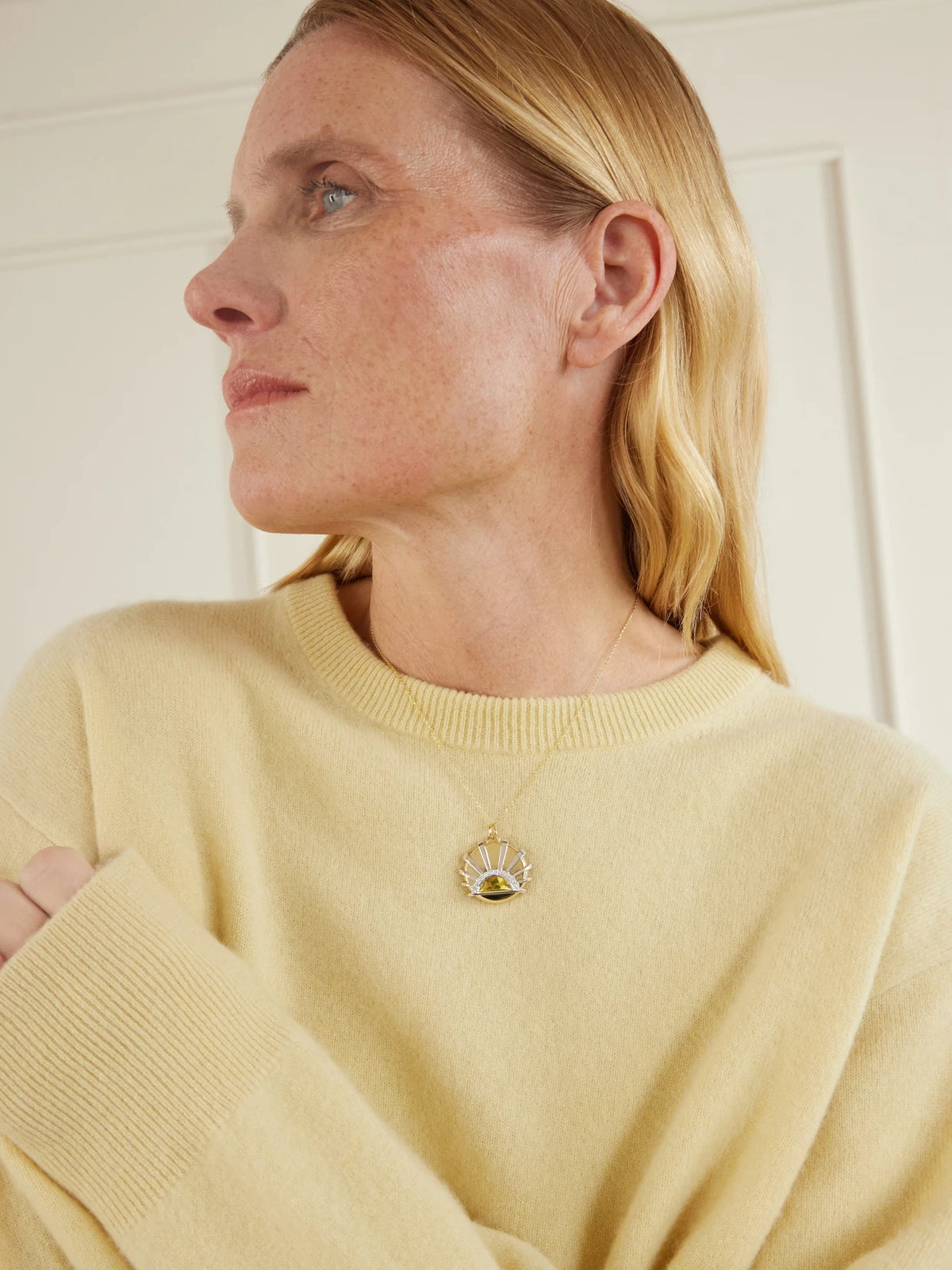 Image of Necklaces. Product name - Sun Dawn 18-karat Gold, Citrine And Diamond Necklace in Multi colour by brand - L'Atelier Nawbar