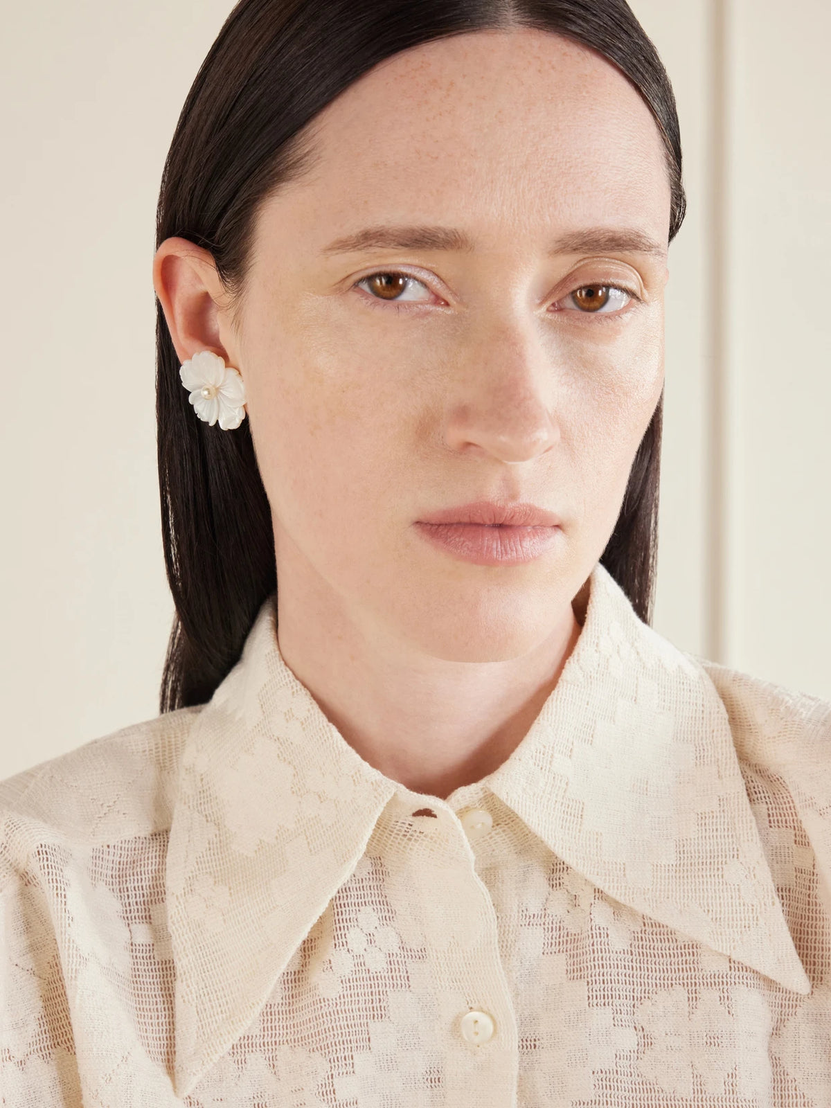 Image of Earrings. Product name - Zia Silver-tone Mother-of-pearl Earrings in White colour by brand - Jennifer Behr