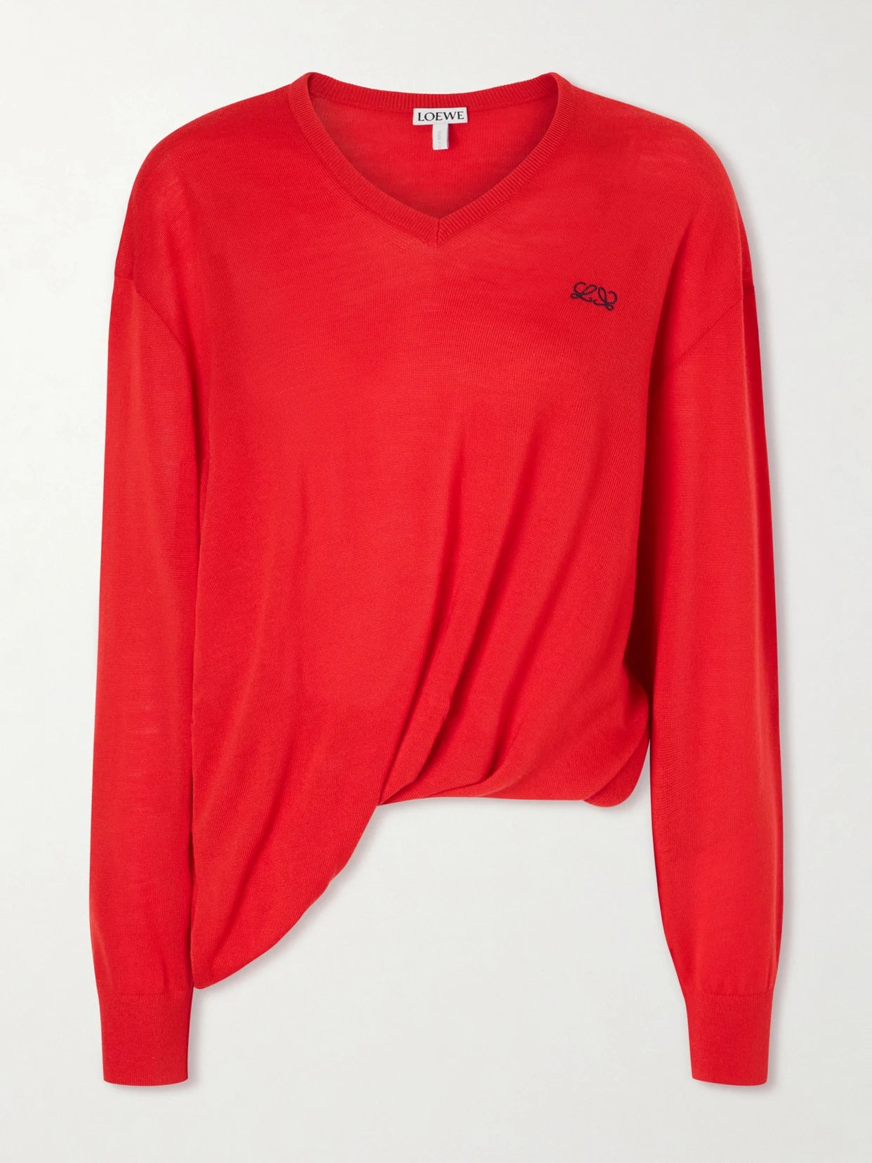 Asymmetric Draped Embroidered Wool-blend Sweater