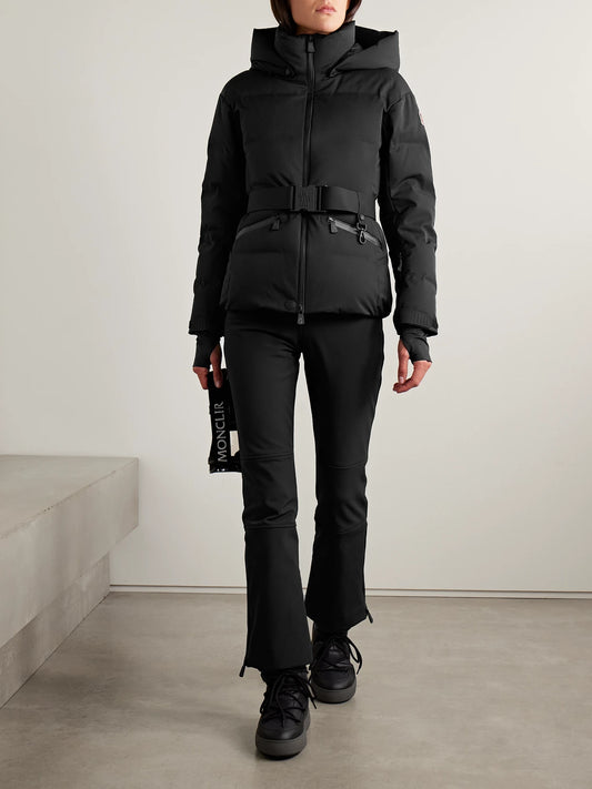 Image of Coats & Jackets. Product name - Tolima Hooded Belted Quilted Down Ski Jacket in Black colour by brand - Moncler Grenoble