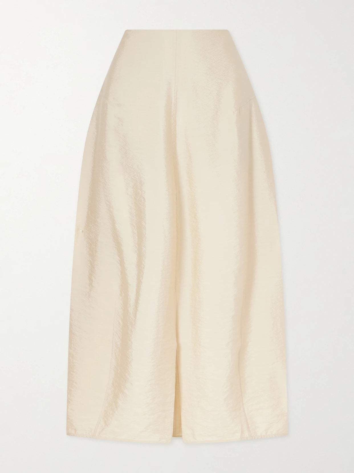 Image of a model wearing Skirts. Product name - Silk-blend Maxi Skirt in Beige colour by brand - TOTEME