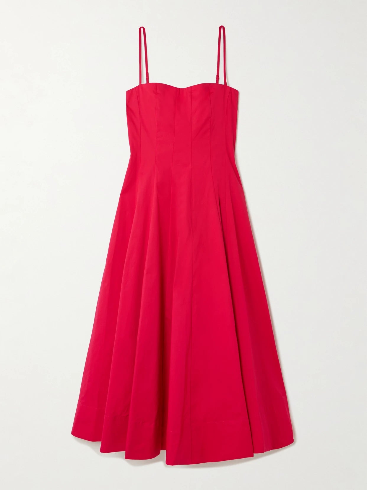 Image of Dresses. Product name - Wylie Paneled Cotton-blend Poplin Midi Dress in Red colour by brand - STAUD