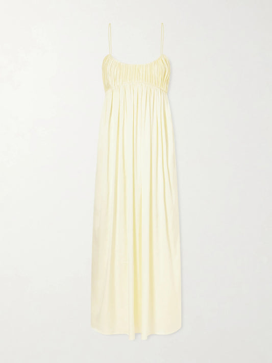 Image of Dresses. Product name - Katrine Satin Midi Dress in Pastel yellow colour by brand - TOVE