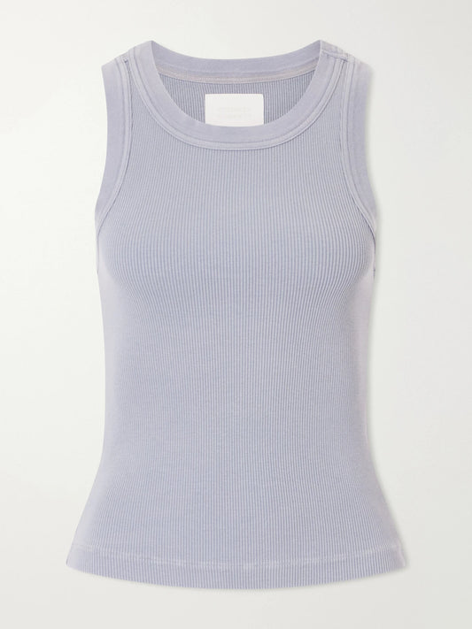 Image of a model wearing Tops. Product name - Isabel Ribbed Jersey Tank in Gray colour by brand - Citizens of Humanity