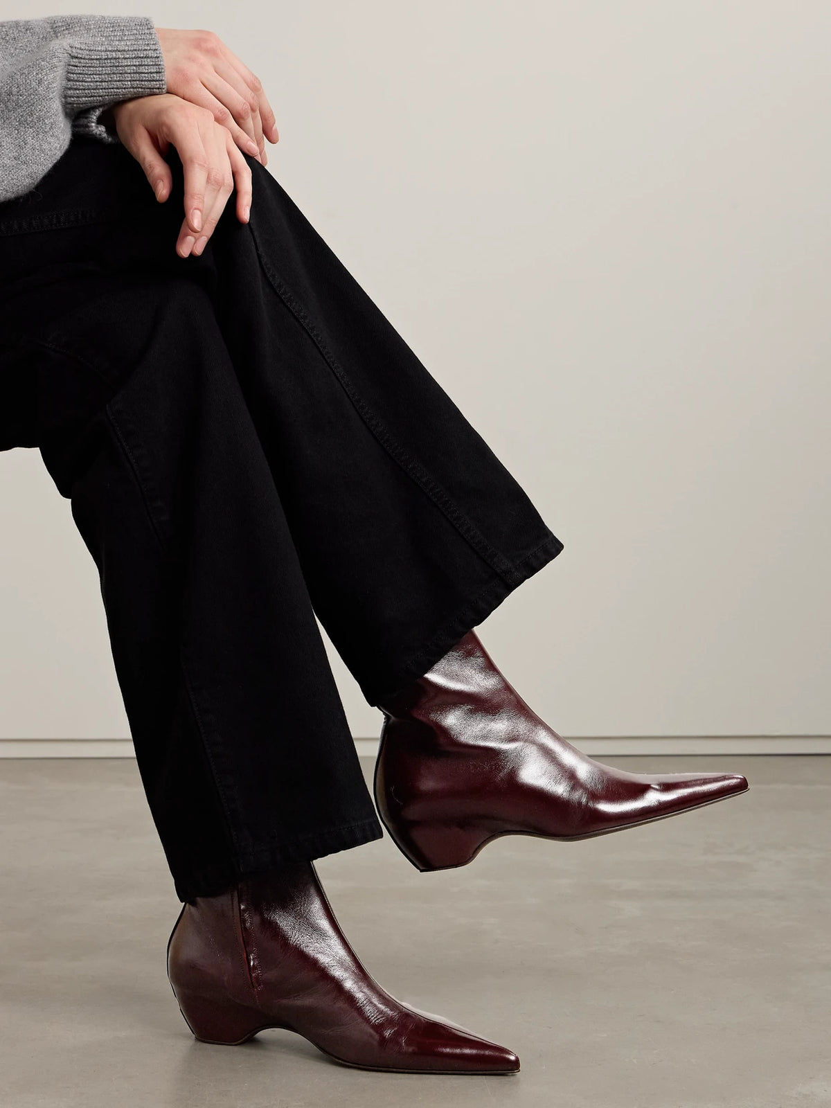 Sybil Glossed-leather Ankle Boots