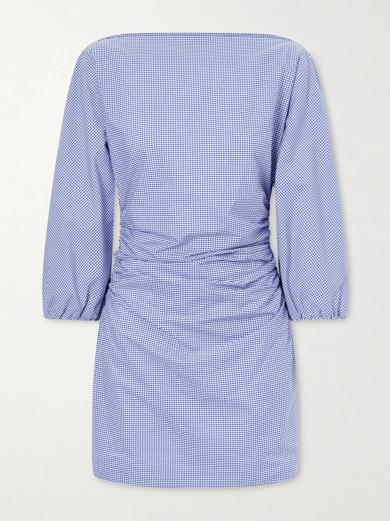 Ezra Gathered Checked Cotton Mini Dress