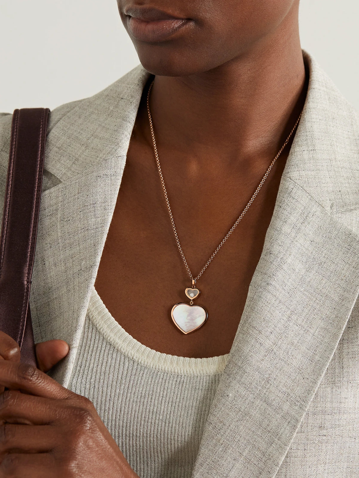 Image of Necklaces. Product name - Happy Hearts 18-karat Rose Gold, Mother-of-pearl And Diamond Necklace in Multi colour by brand - Chopard