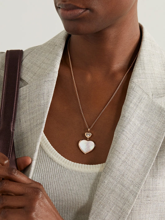 Image of Necklaces. Product name - Happy Hearts 18-karat Rose Gold, Mother-of-pearl And Diamond Necklace in Multi colour by brand - Chopard
