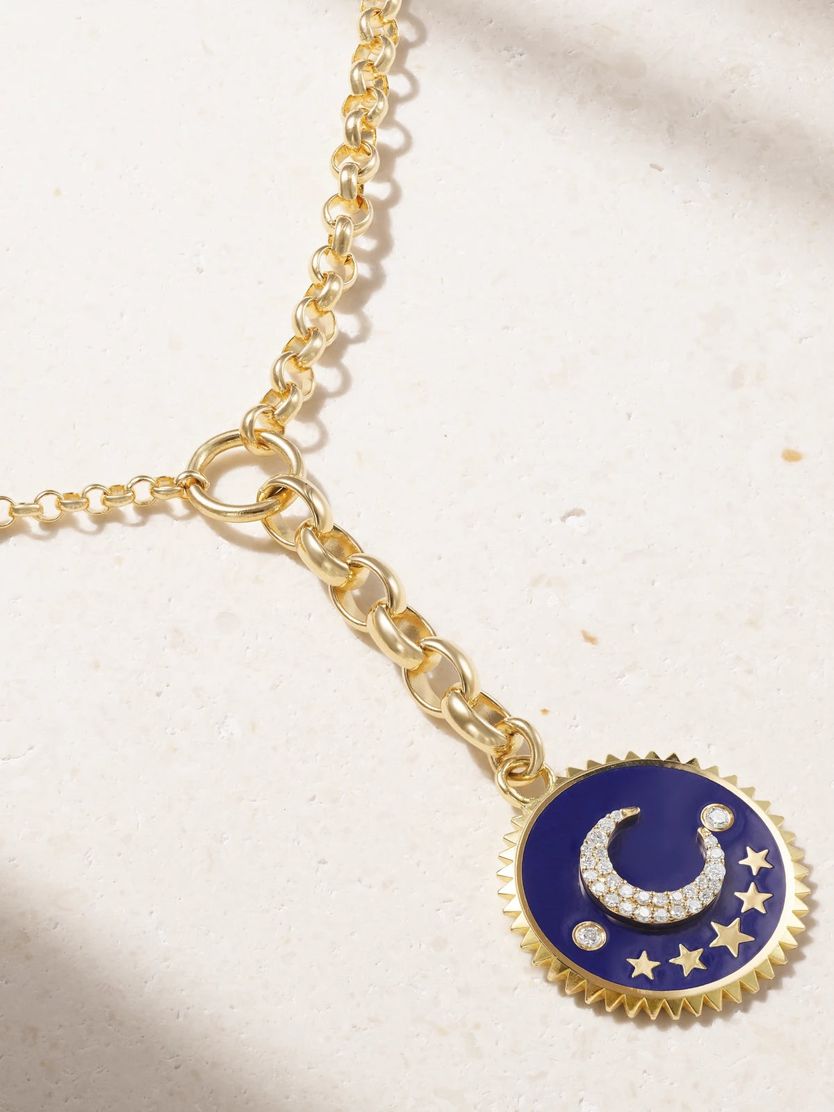 Blue Crescent 18-karat Gold, Diamond And Enamel Necklace