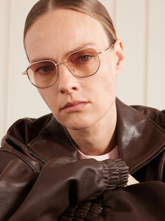 Image of Sunglasses. Product name - Revere Square-frame Gold-tone Titanium Sunglasses in Pink colour by brand - Barton Perreira