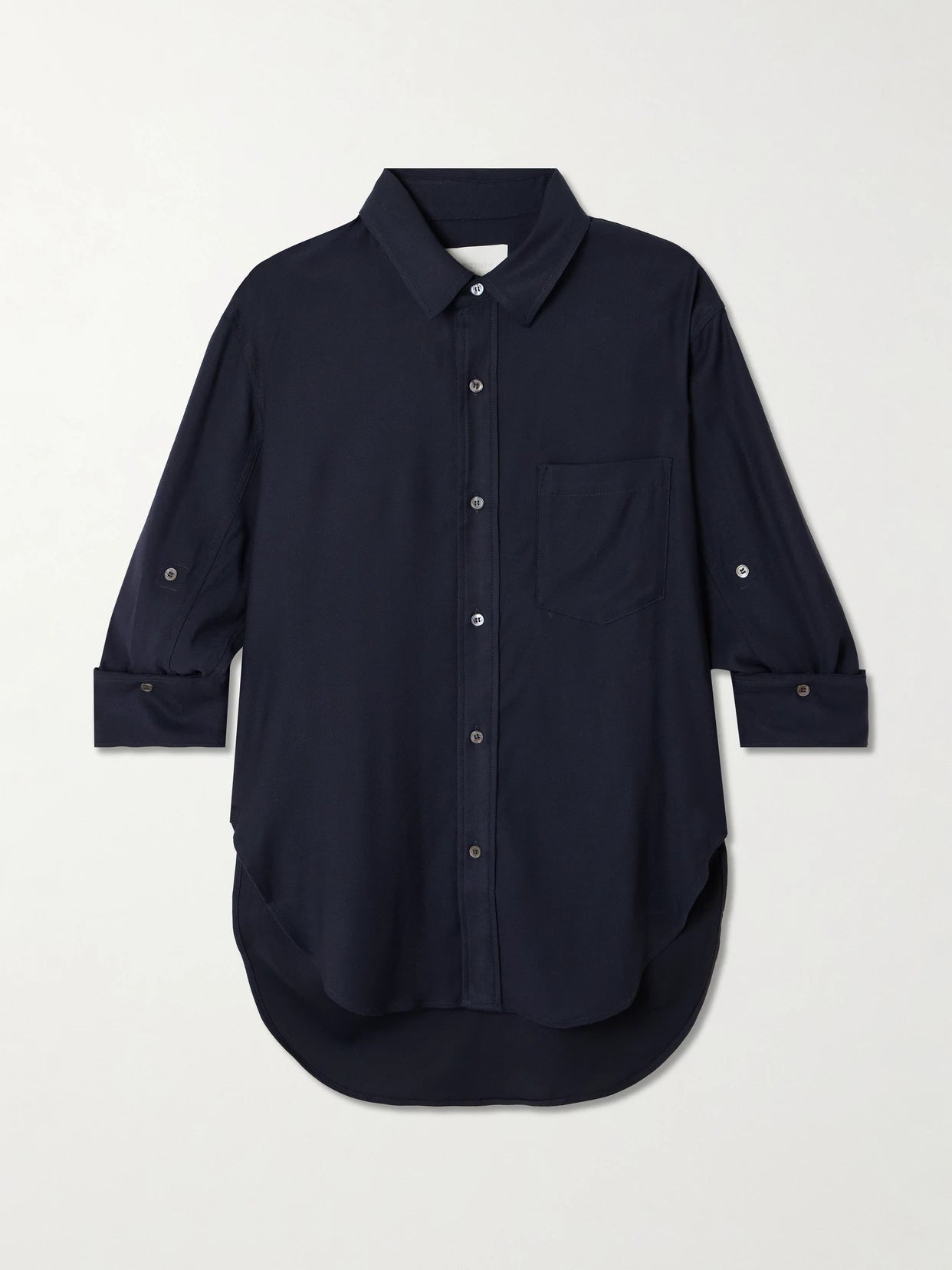 Image of a model wearing Tops. Product name - Kayla Twill Shirt in Navy colour by brand - Citizens of Humanity