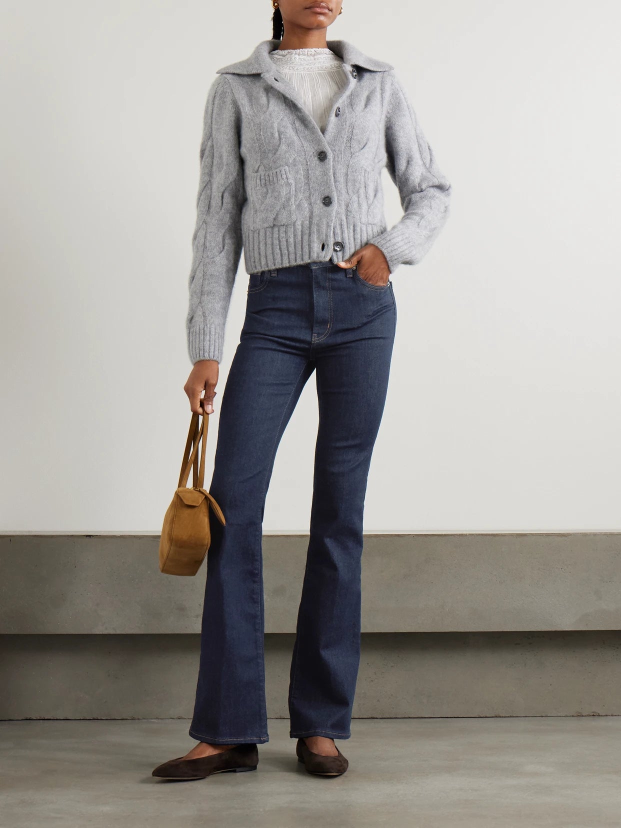 Image of Jeans. Product name - The Reboot High-rise Bootcut Jeans in Dark denim colour by brand - FRAME