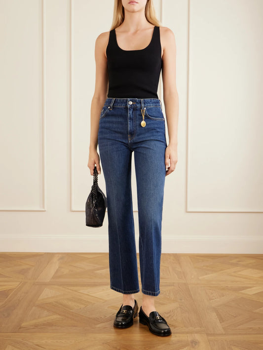 Image of Jeans. Product name - Mid-rise Cropped Flared Jeans in Mid denim colour by brand - Stella McCartney