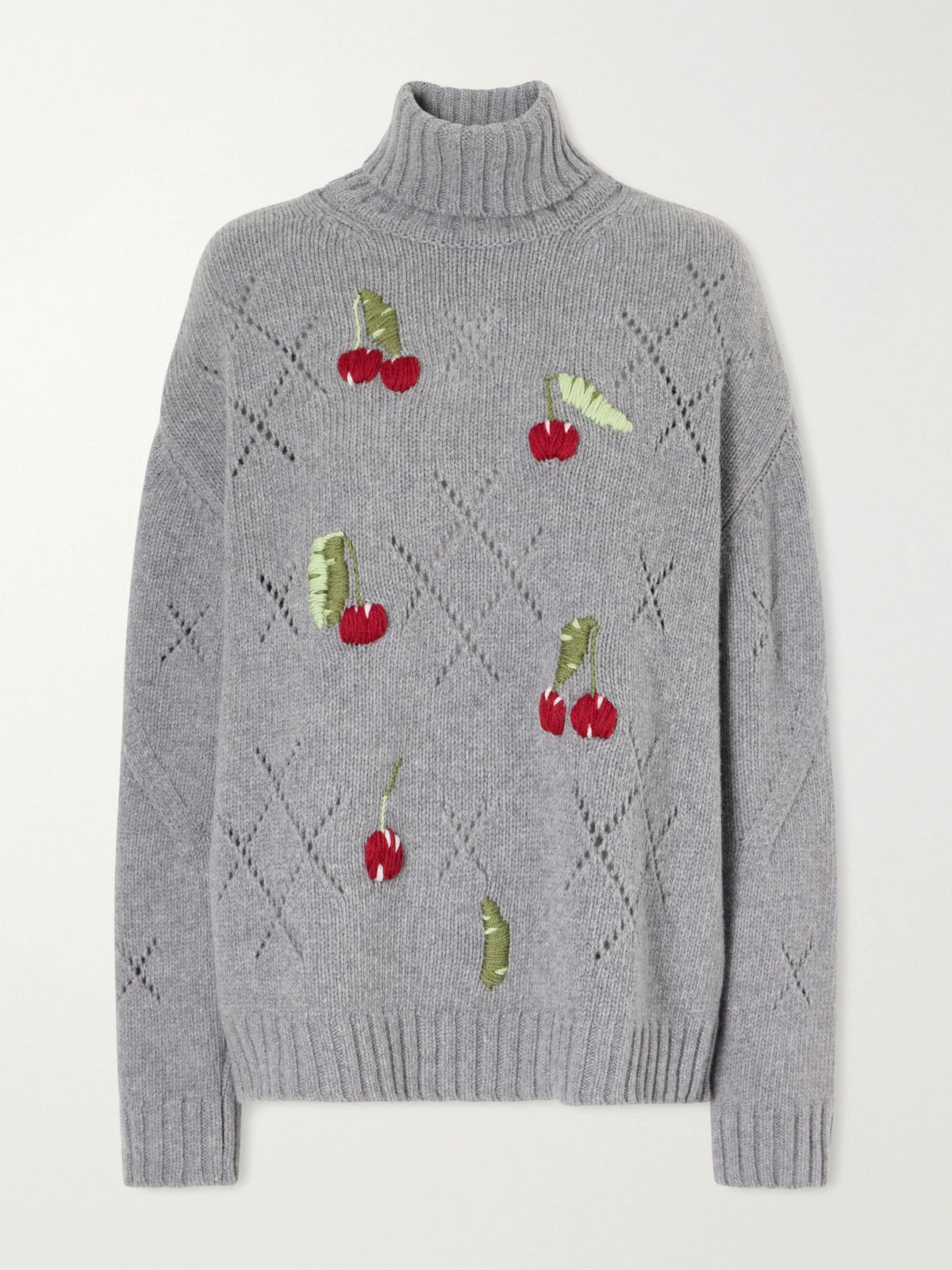 BERNADETTE Sharon Embroidered Pointelle-knit Wool Turtleneck Sweater