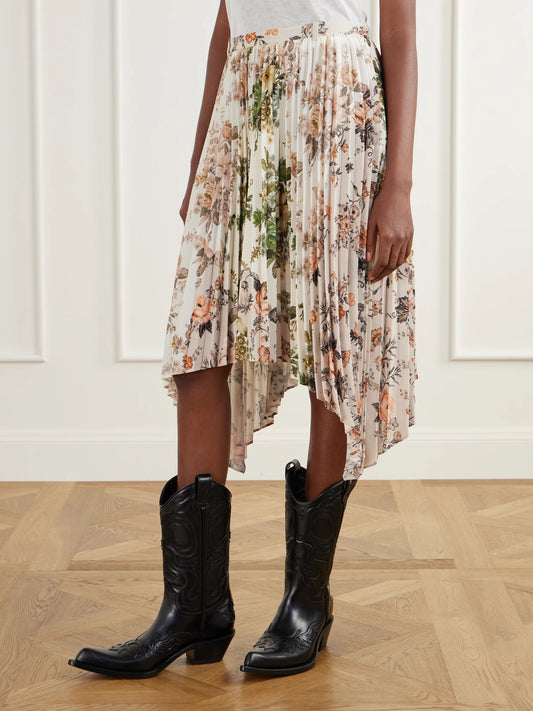 Acne Studios Pleated Floral-print Georgette Midi Skirt