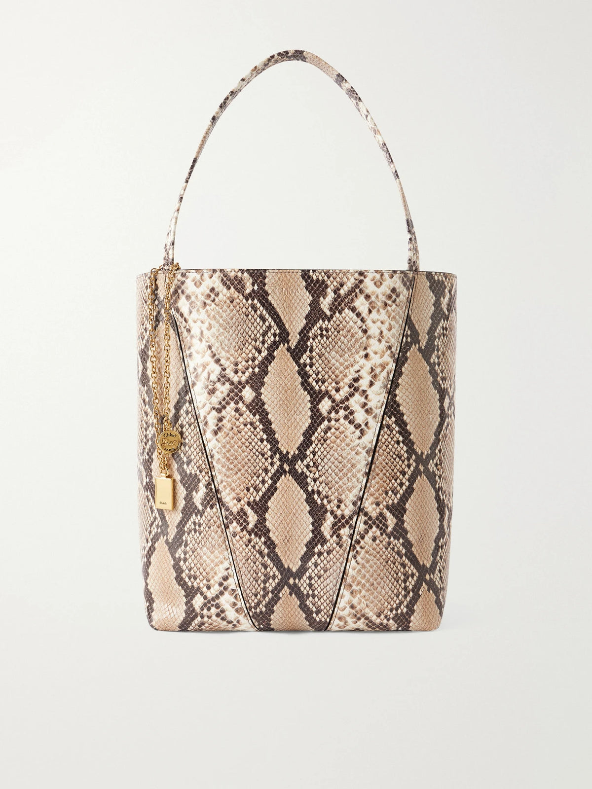 Spin Embellished Snake-effect Leather Tote Bag