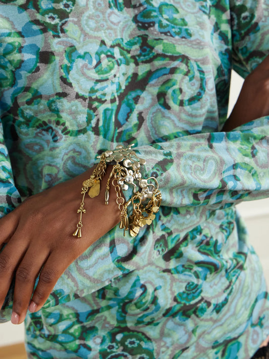Image of Bracelets. Product name - Embellished Gold-tone Bracelet in Matte gold colour by brand - Dries Van Noten