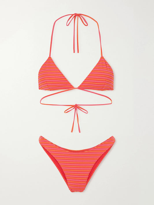 Image of Swimwear. Product name - Striped Triangle Bikini in Red colour by brand - Lido