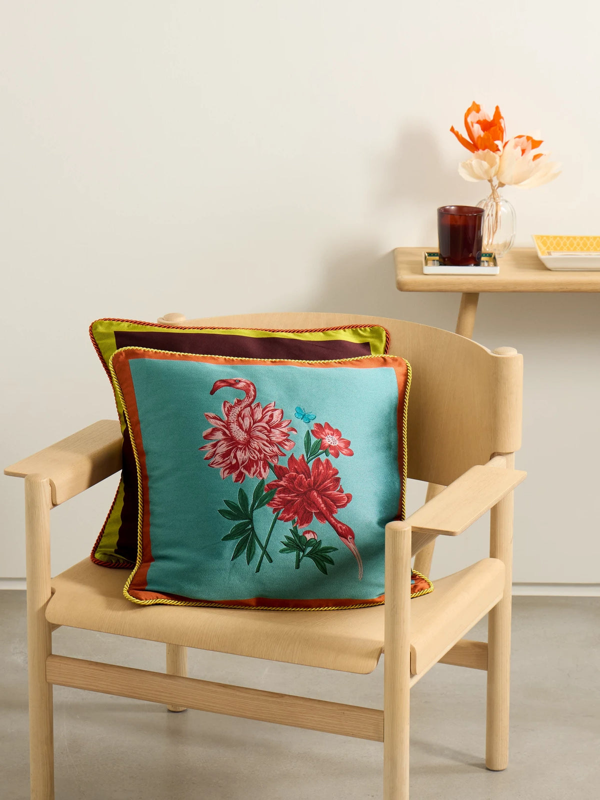 Image of Chair & Sofa Cushions. Product name - + Beto Val Satin-jacquard Cushion in Blue colour by brand - La DoubleJ