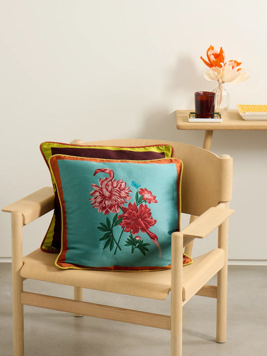 Image of Chair & Sofa Cushions. Product name - + Beto Val Satin-jacquard Cushion in Blue colour by brand - La DoubleJ