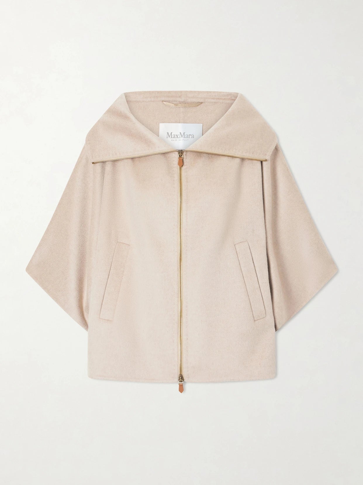 Image of Coats & Jackets. Product name - Draped Cashmere Short Coat in Sand colour by brand - Max Mara