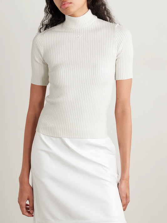 Appliquéd Ribbed-knit Top