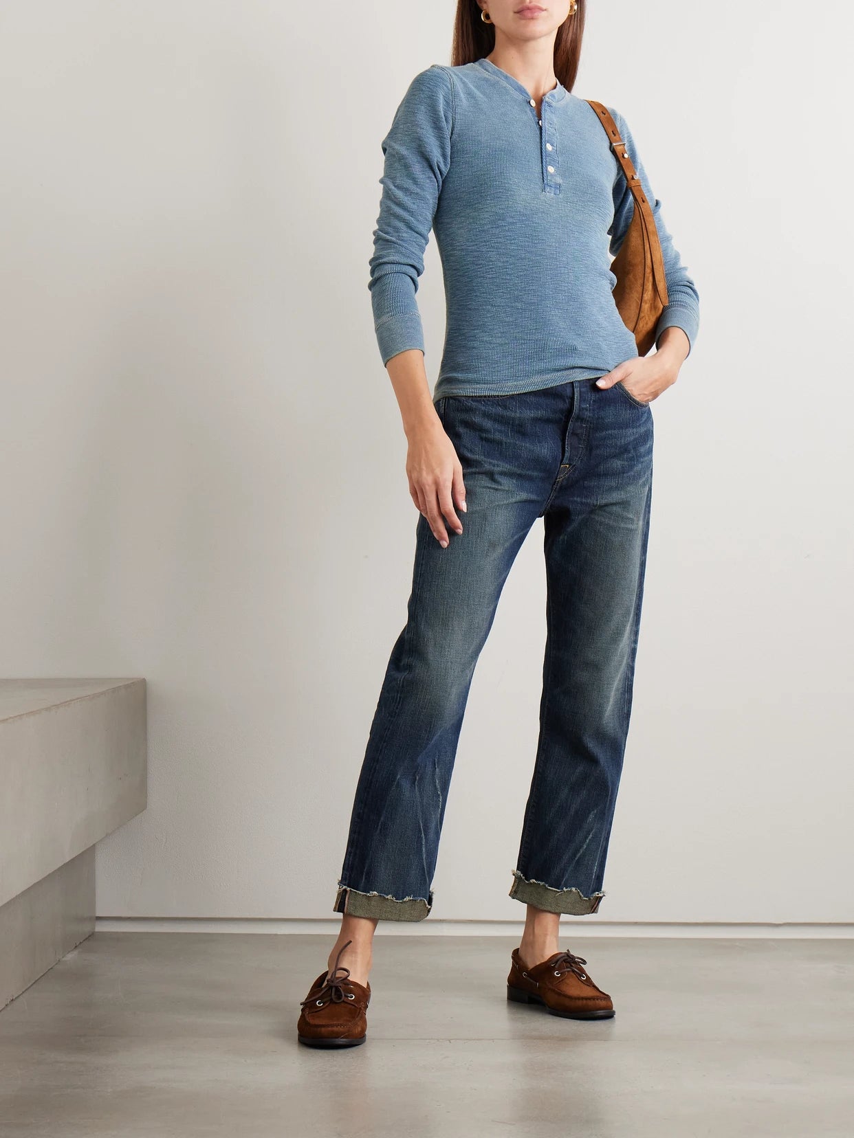 Image of Jeans. Product name - Cropped Mid-rise Straight-leg Jeans in Dark denim colour by brand - RRL