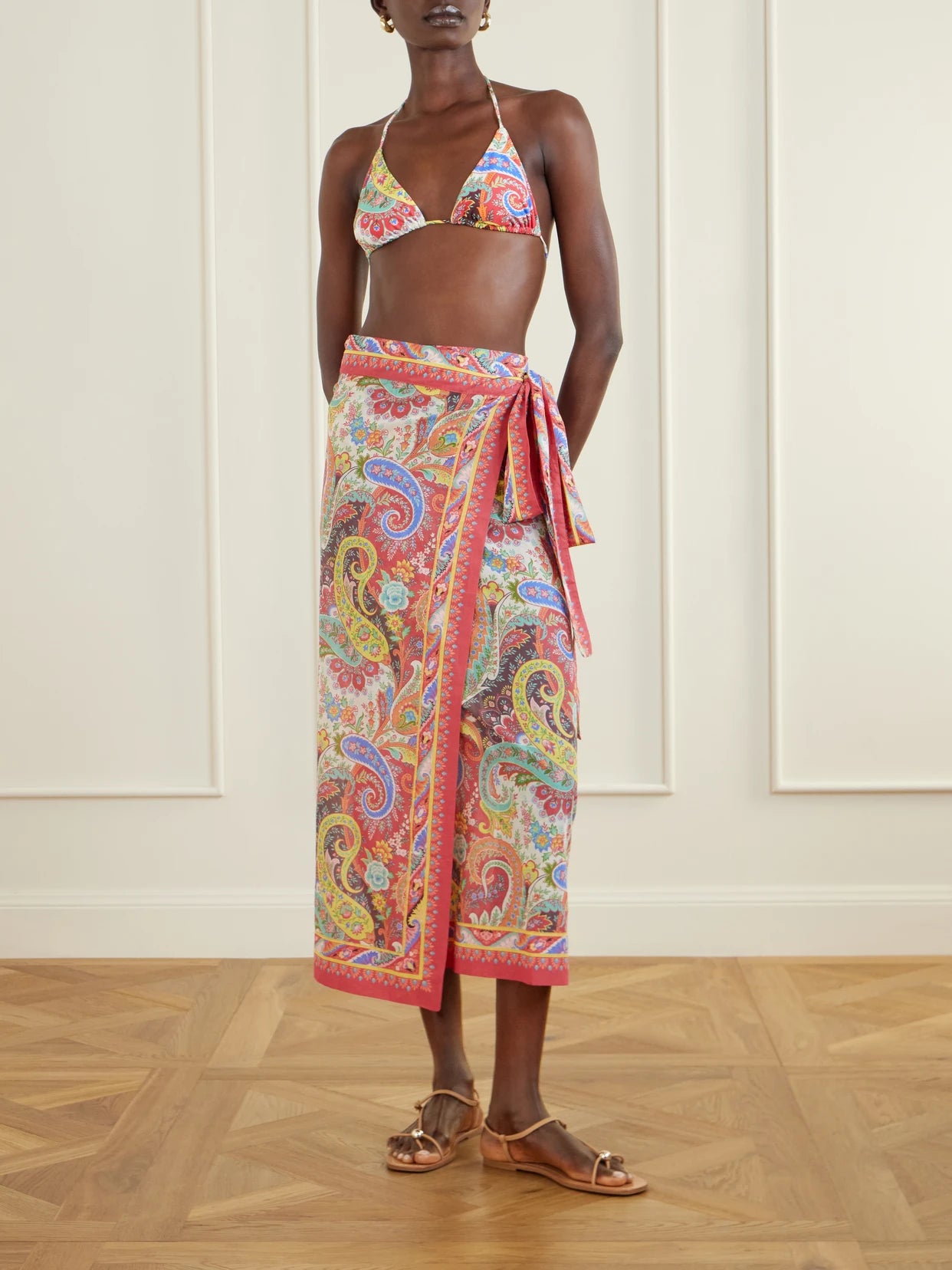 Image of Swimwear. Product name - Paisley-print Voile Cover-up in Burgundy colour by brand - Etro
