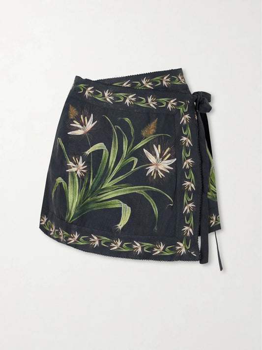 Luna Azucar Floral-print Self-tie Linen Pareo