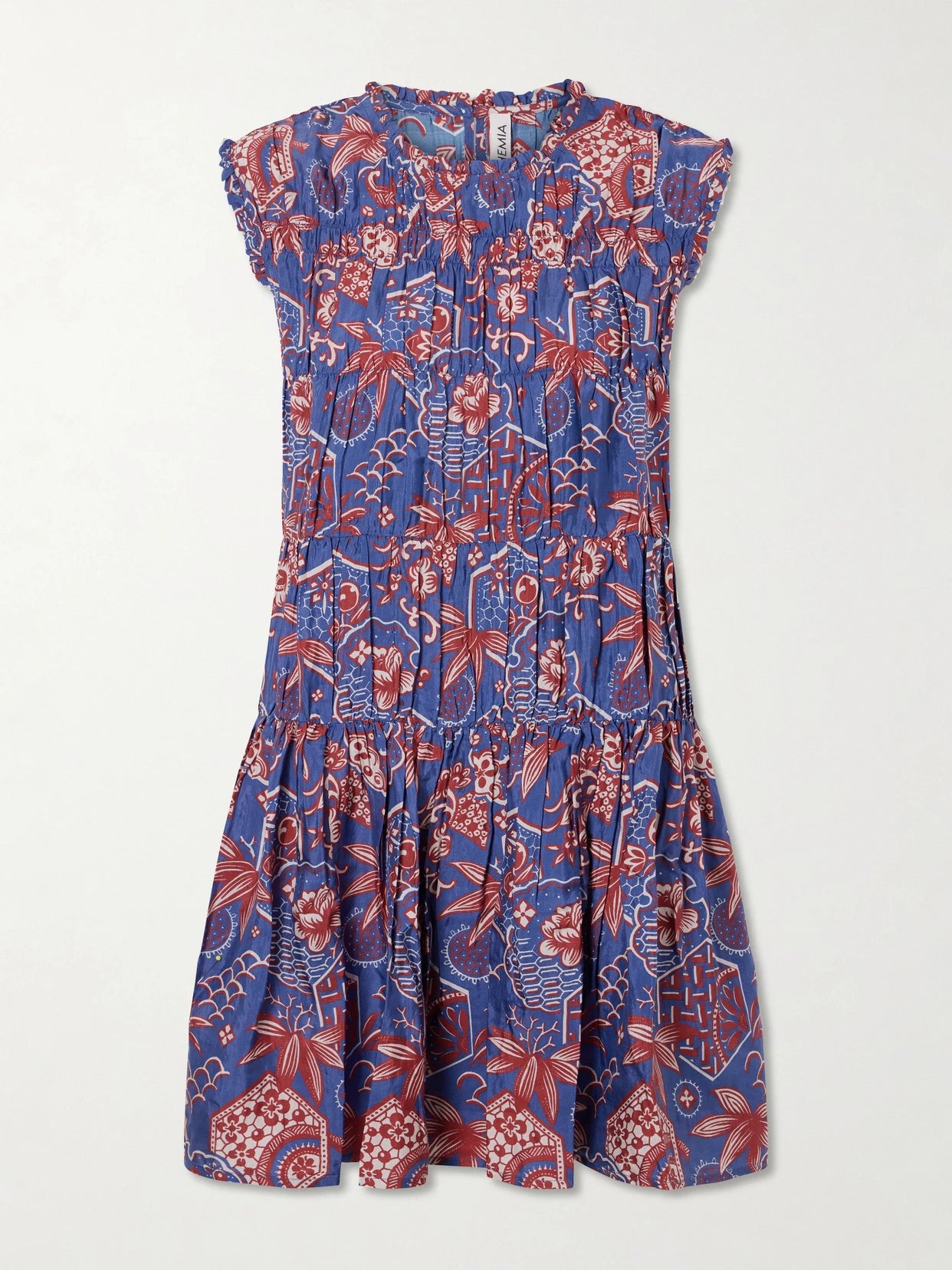 Image of Dresses. Product name - Jule Delft Shirred Floral-printed Cotton And Silk-blend Mini Dress in Multi colour by brand - ALIX OF BOHEMIA